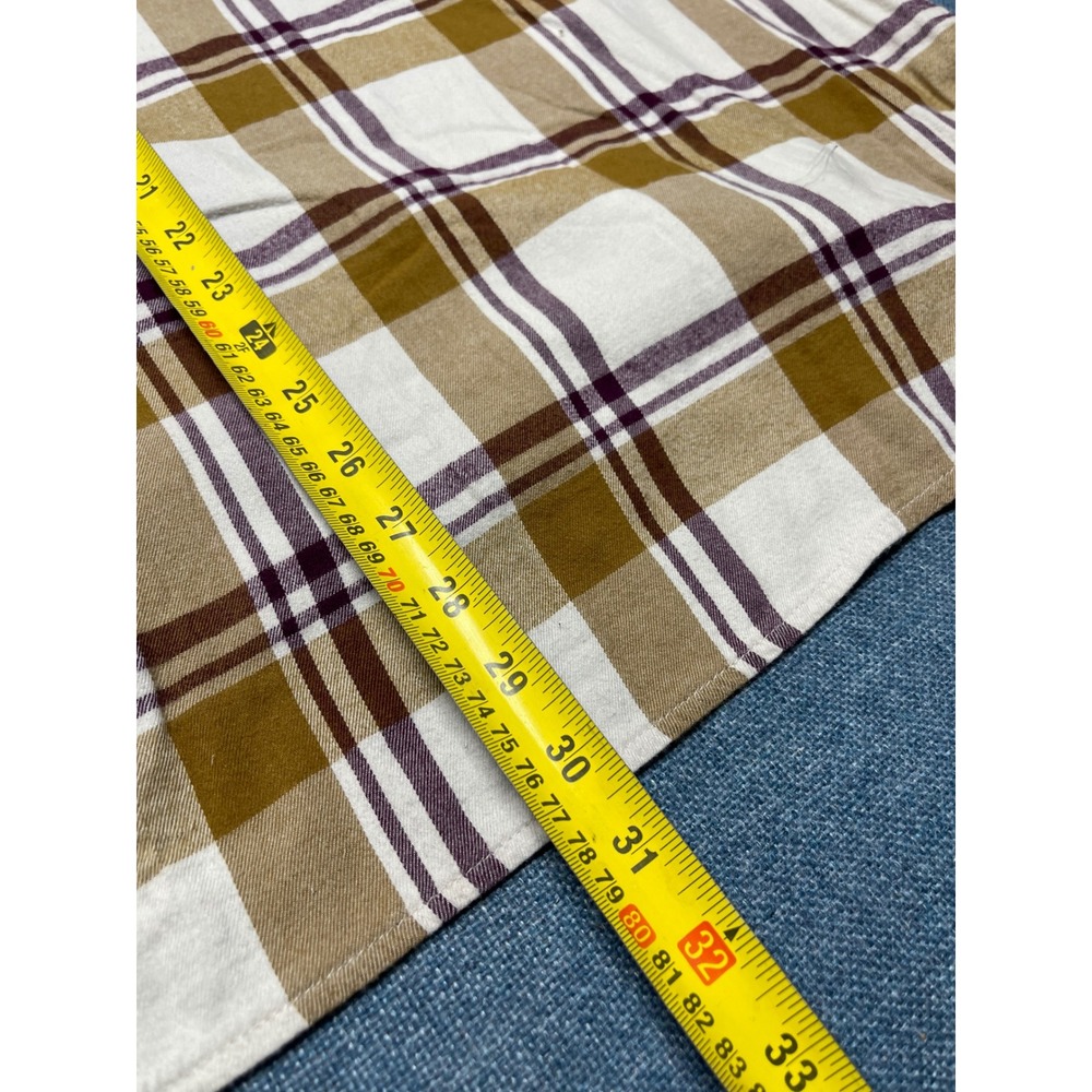 LA Threads Plaid V-Neck Roll Tab Sleeve Blouse Tan White Purple 2X Plus Size - Picture 5 of 6